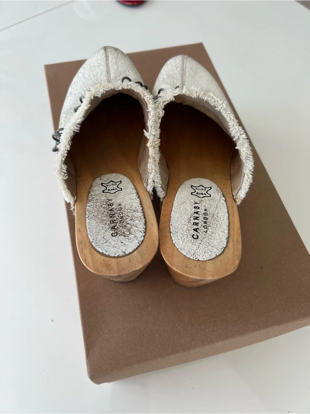 CARNABY LONDON Jeannette Leather Wood Platform Clogs EU-Size 38